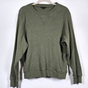 J. Crew Olive Green Waffle Knit Crew Neck Pullover Sweatshirt Top Size Large